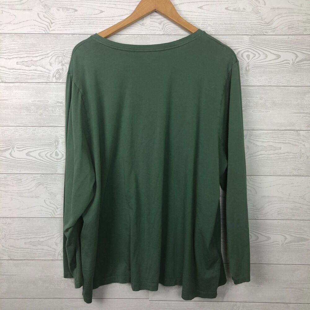 Lands End Women's 3X 24/26W Long Sleeve V Neck Shirt Solid Green Tee 100% Cotton - Picture 3 of 5